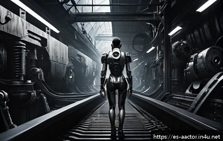 츠카모토 타카시 연출 경력 - A surreal black-and-white cyberpunk scene featuring a human figure partially fused with mechanical a...